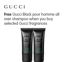 Free Gucci Black pour homme all over shampoo when you buy selected Gucci fragrances